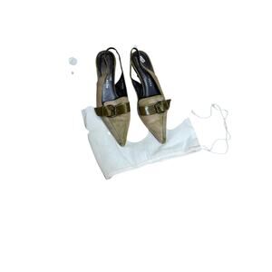Donald J Pliner Pointed Toe Olive Green Calf Hair Sling Back Heels Sz 7.5